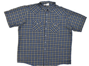 Western Frontier Mens Big 2X Short Sleeve Plaid Western Pearl Snap Shirt Blue
